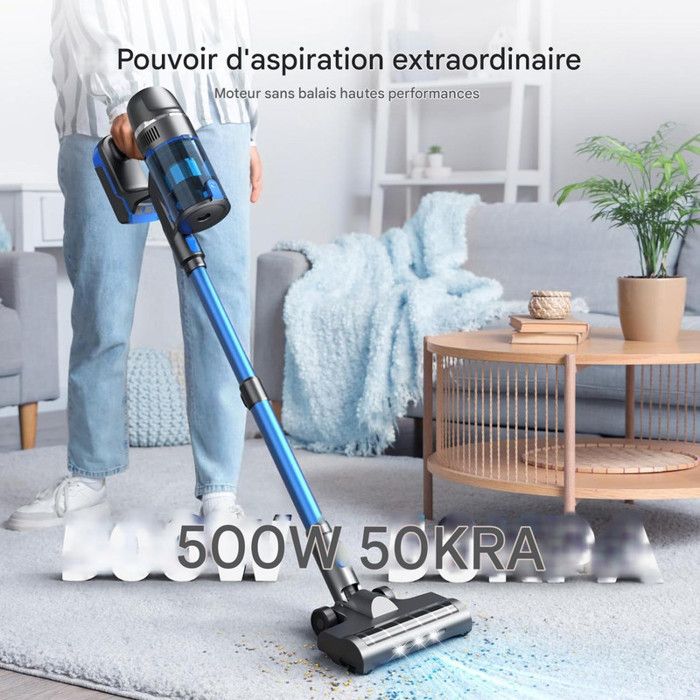 Aspirateur Sans Fil - GOAMGE - 500W - 50KPa - 50min - Filtration 7 Niveaux 99.7% - D¨¦tection Poussi¨¨re
