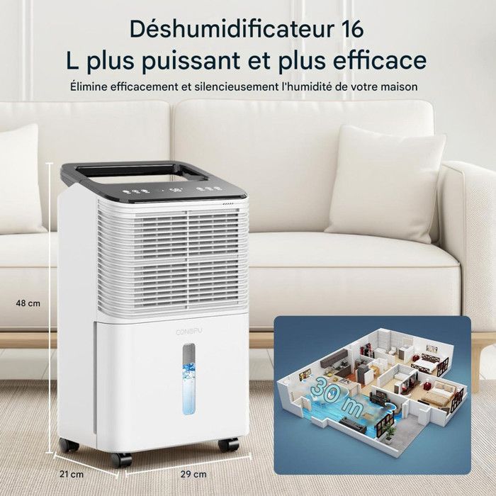 D¨¦shumidificateur ¨¦lectrique - CONOPU - 16L/jour - Intelligent - Ultra-Silencieux - Mode AUTO - Timer 24H - Pour Cave/Maison