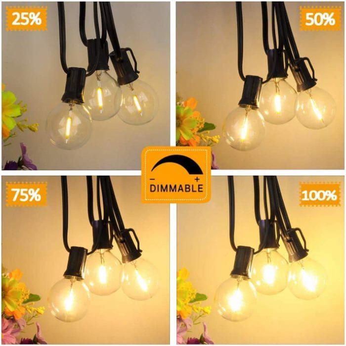Guirlande Lumineuse Exterieur avec T¨¦l¨¦commande, Guirlande Guinguette 15M 25 et 1 LED ¨¦tanche ip45 avec 4 Mode Guirlande Lumineuse
