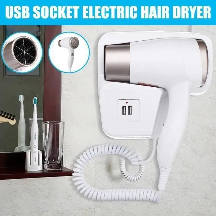 Sèche-cheveux Mural TEMPSA 1300W 220V - Pr Salle de bain Hôtel - Blanc