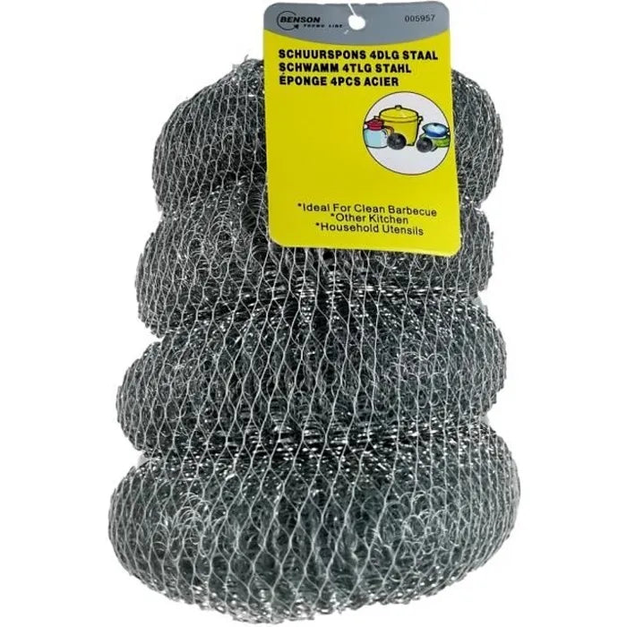 4 X éponge Grattante en Acier Tampon Grattoir à Récurer Paille de Fer 12 cm