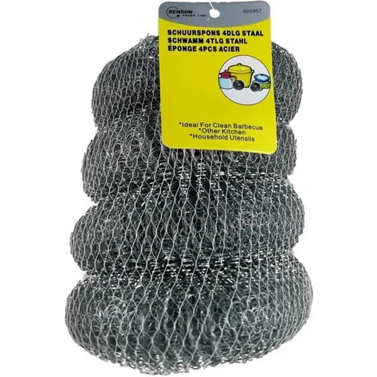 4 X éponge Grattante en Acier Tampon Grattoir à Récurer Paille de Fer 12 cm