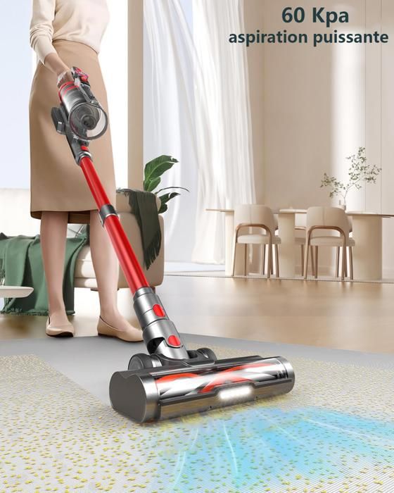 Aspirateur Balai sans Fil,60000Pa/600W/9*2500mAh/65 Mins , OLED ¨¦cran,1.75L/Filtration en 7 ¨¦tapes,Puissant Aspirateur omnipotent