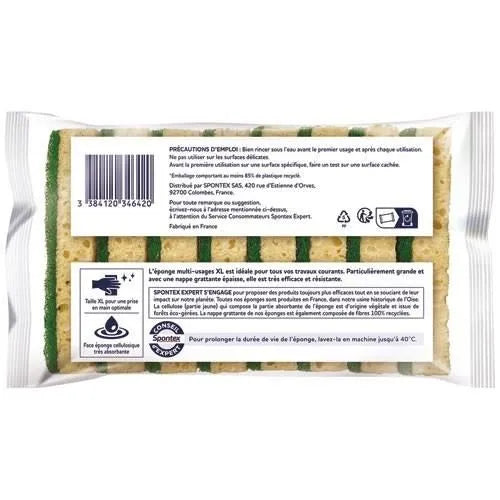 Lot de 8 éponges multi-usages - SPONTEX EXPERT - Grattante verte