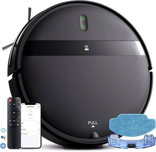 Aspirateur Robot Laveur, Aspiration et lavage 2 en 1, 3500Pa Max/4 modes/100Minu, R¨¦servoir d'eau 230ml , Port¨¦e 110©O, Capteur 360¡ã