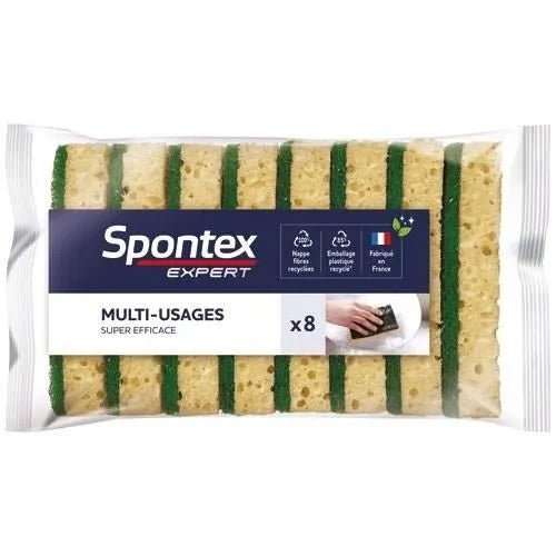 Lot de 8 éponges multi-usages - SPONTEX EXPERT - Grattante verte