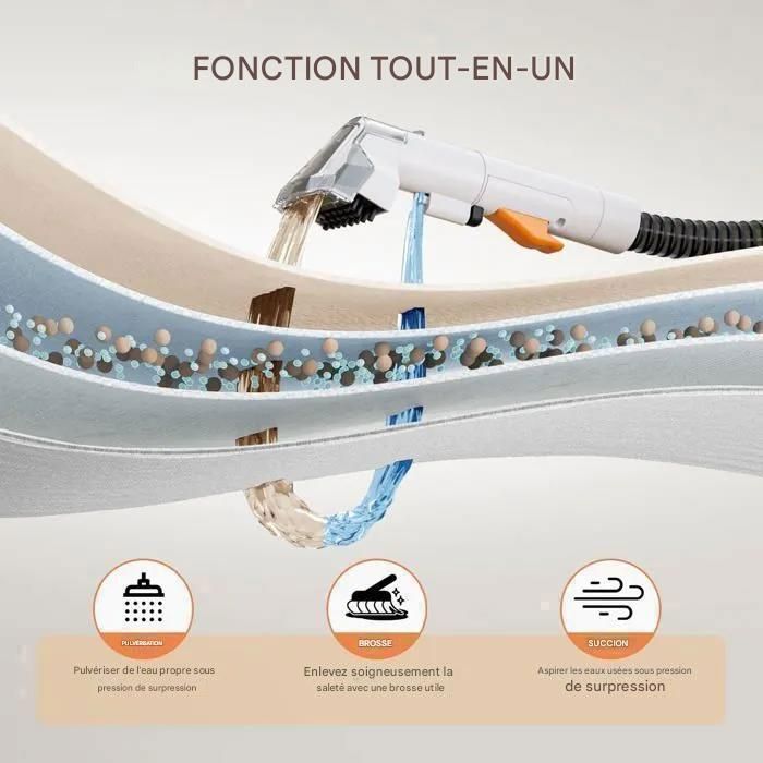 Nettoyeur d¨¦tacheur portable - 500W/15 Kpa/Tuyau 1,3M - Cordon d'alimentation 3M - R¨¦servoir 0,8L/1,5L - Aspirateur nettoyeur ¨¤ eau