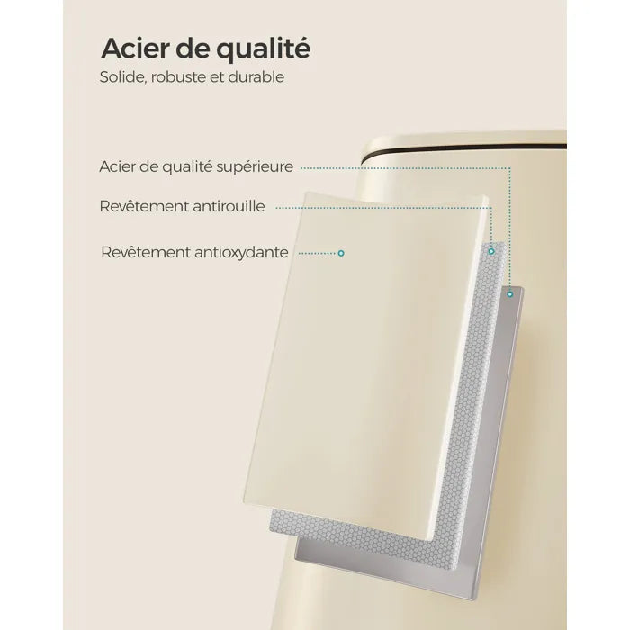SONGMICS Poubelle de Cuisine 30 L, Poubelle à Pédale en Acier, avec Seau Intérieur, Fermeture Douce et Maintien en Ouverture, Beige