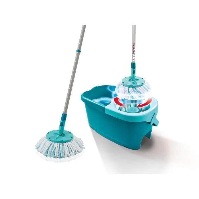 Set lave sol avec seau essoreur Leifheit Clean Twist Disc Mop 52101, balais serpillière à franges avec manche télescopique, seau 6 L