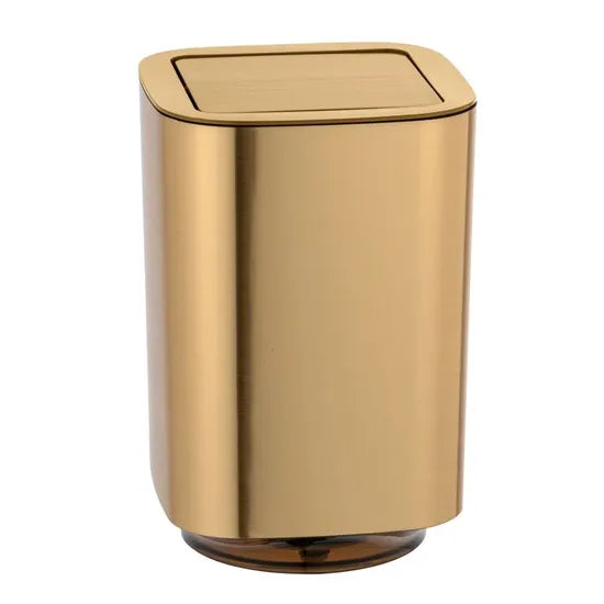 WENKO Petite Poubelle Salle de Bain Aurion, Poubelle à Couvercle basculant, Capacité 5.5L, Plastique, Doré Surface Brillante